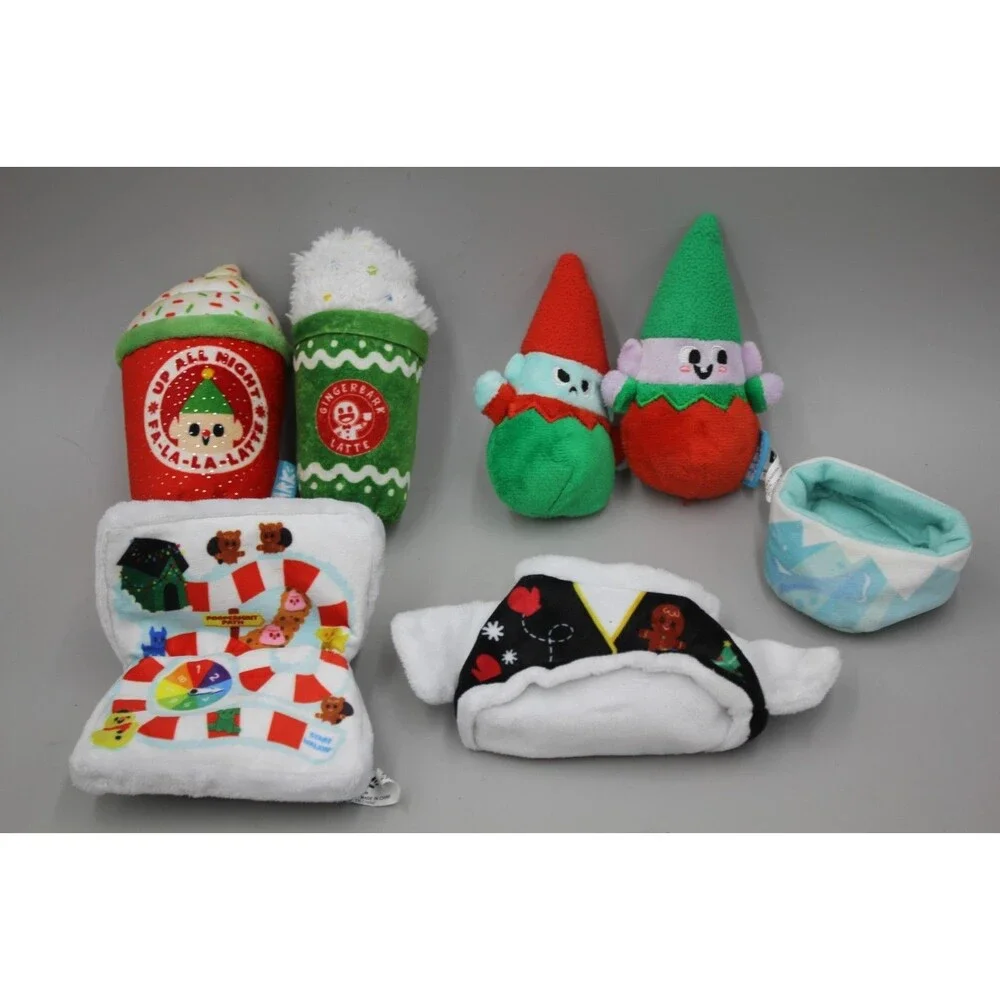 Bark Box Dog Toy Christmas Lot Of 7 Gnomes Candy Land  Coffee Lattes Shirt Small